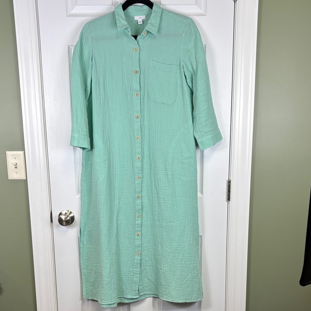 NWT J. Jill cotton gauze cool aqua midi shirtdress sz xs - Picture 4 of 12